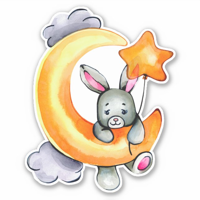 Little Bunny Cute Animal Orange Grey Sticker (Front)