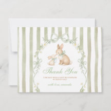 Little Bunny Daisy Floral Baby Shower Green Stripe