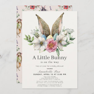 Little Bunny Ear Floral Pink Baby Shower Invitation