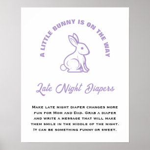 Little Bunny Easter Baby Shower Late Night Diapers Poster