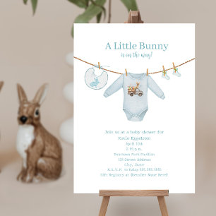 Little Bunny Easter Clothes Blue Boy Baby Shower Invitation