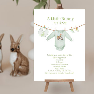 Little Bunny Easter Clothes Green Boy Baby Shower Invitation