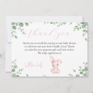 Little Bunny Eucalyptus Baby Girl Shower Thank You Card