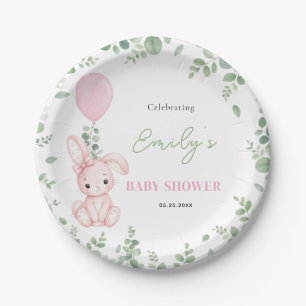 Little Bunny Eucalyptus  Girl Baby Shower Paper Plate