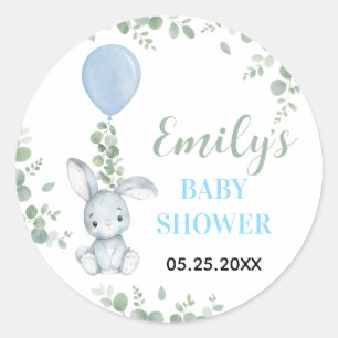 Little Bunny Eucalyptus Watercolor Baby Boy Classic Round Sticker