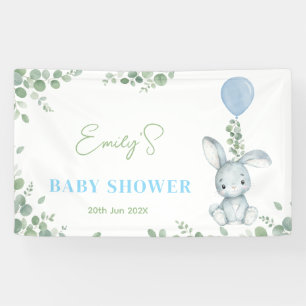 Little Bunny Eucalyptus Watercolor Baby Boy Shower Banner