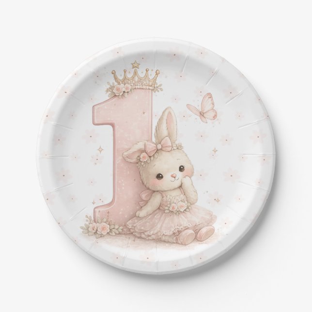Little Bunny First Birthday Party Plates (Front)