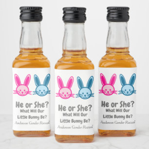 Little Bunny Gender Reveal Liquor Bottle Label