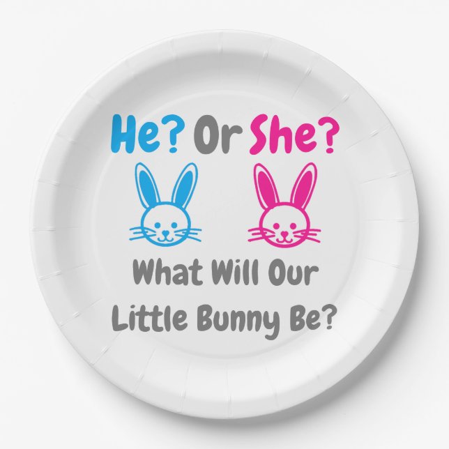 Little Bunny Gender Reveal Paper Plate (Front)