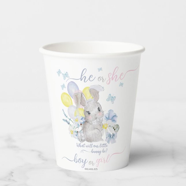 Little bunny gender reveal party cup. paper cups (Front)