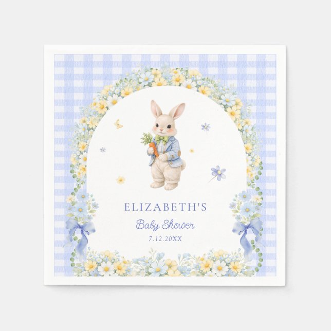 Little Bunny Gingham Boy Baby Shower Napkin (Front)