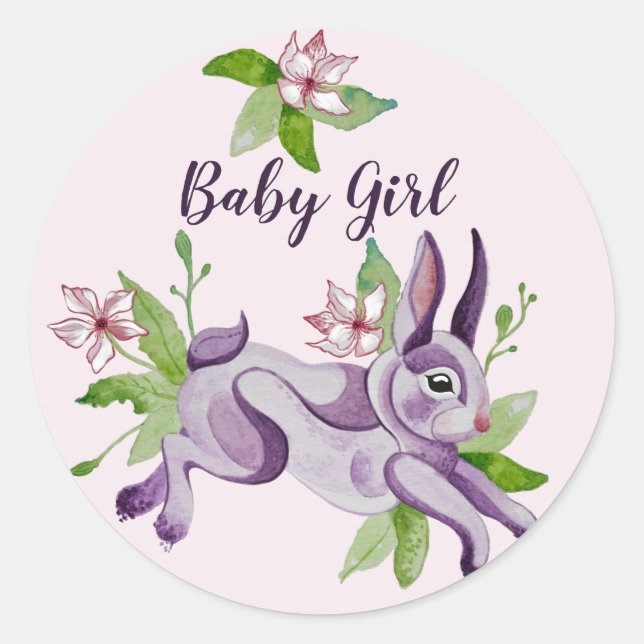Little bunny in watercolor classic round sticker (Front)