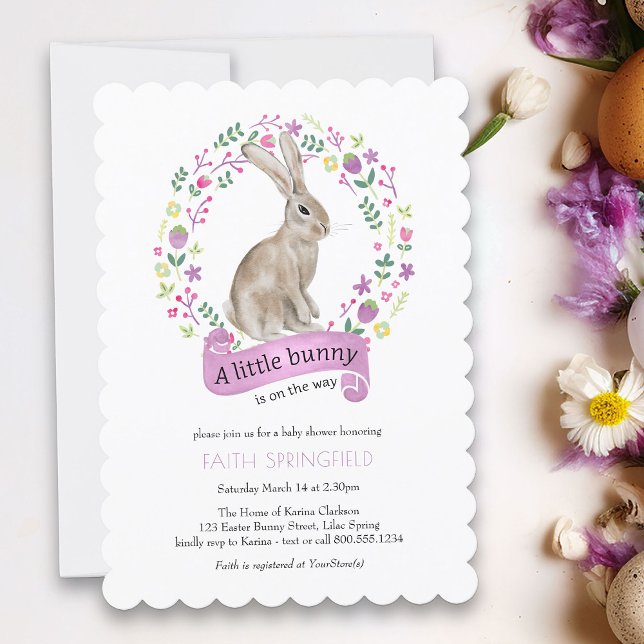 Little Bunny Lilac Girl Baby Shower Invitation (Invitation from my Little Bunny & Little Lamb Baby Shower collection - perfect for Spring or Easter)