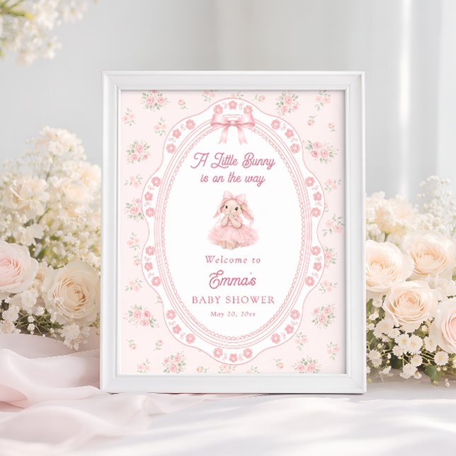Little Bunny On The Way Girl Baby Shower Welcome Poster (Creator Uploaded)