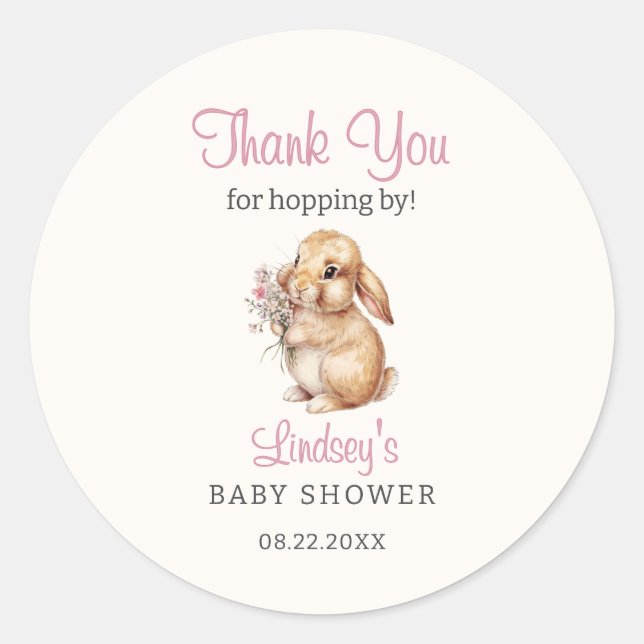 Little Bunny Pastel Floral Thank You Classic Round Sticker (Front)
