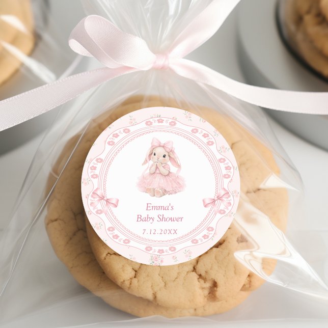 Little Bunny Pink Baby Shower Thank You Classic Round Sticker (Creator Uploaded)