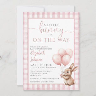 Little Bunny Pink Balloons Girl Baby Shower Invitation