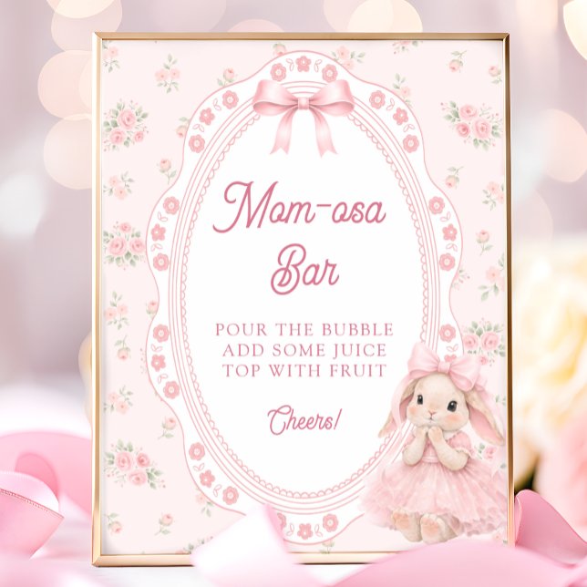 Little Bunny Pink Bow Baby Shower Mum-osa Bar Poster (Creator Uploaded)