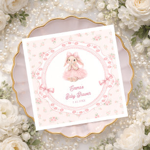 Little Bunny Pink Floral Girl Baby Shower Napkin