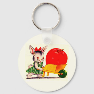 little bunny pushing cart with great big apple key ring