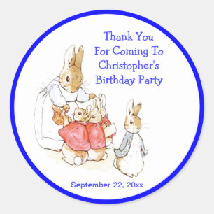 Little Bunny Rabbits Baby Boy Birthday Thank You Classic Round Sticker