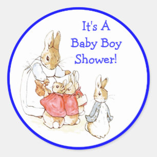 Little Bunny Rabbits Baby Boy Shower Invitation Classic Round Sticker
