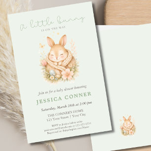 Little Bunny Sage Green Watercolor Baby Shower Flyer