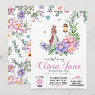 Little Bunny Spring Birthday Invitation