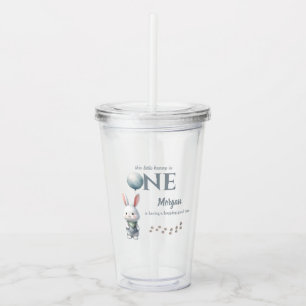 Little Bunny Turning One Blue Boys 1st Birthday Acrylic Tumbler