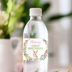 Little Bunny Wildflower Birthday Party Water Bottle Label