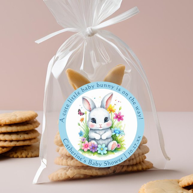 Little Bunny Wildflower Garden Easter Baby Shower Classic Round Sticker (Creator Uploaded)