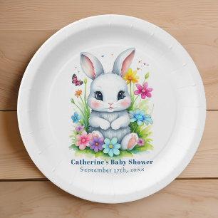 Little Bunny Wildflower Garden Easter Baby Shower Paper Plate