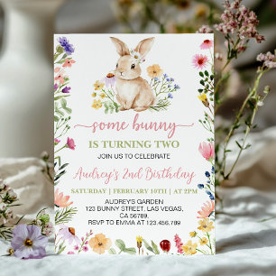 Little Bunny Wildflower Girl Birthday Invitation