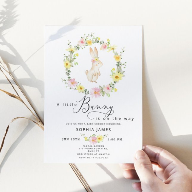 Little Bunny wildflowers baby shower Invitation (Creator Uploaded)