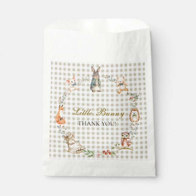 Little Bunny Woodland Animals Gingham Baby Shower Favour Bags (Front)