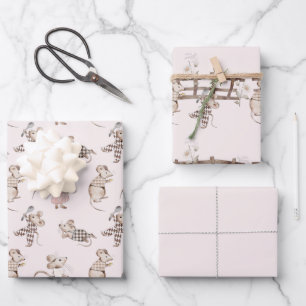 Little Busy Brown Mice Baby Wrapping Paper Sheet