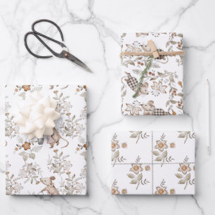 Little Busy Brown Mice Baby Wrapping Paper Sheet