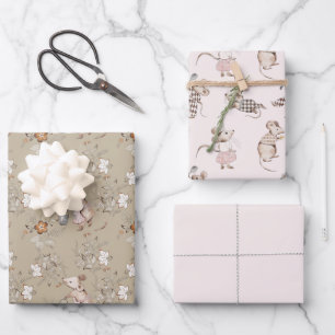 Little Busy Brown Mice Baby Wrapping Paper Sheet