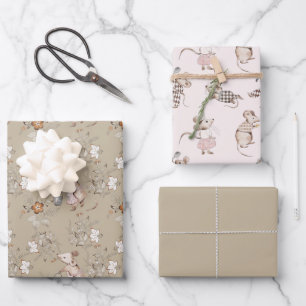 Little Busy Brown Mice Baby Wrapping Paper Sheet