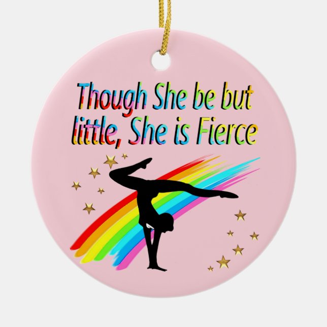 LITTLE BUT FIERCE GYMNAST GIRL DESIGN CERAMIC TREE DECORATION (Front)