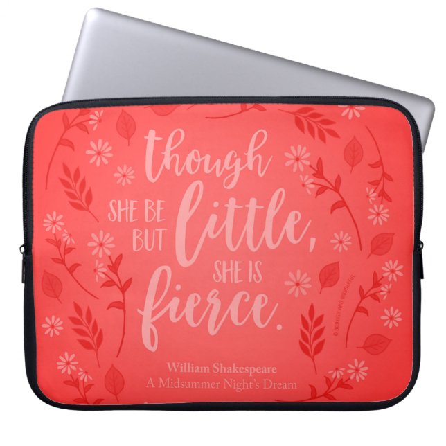 Little But Fierce William Shakespeare Red Floral Laptop Sleeve (Front)
