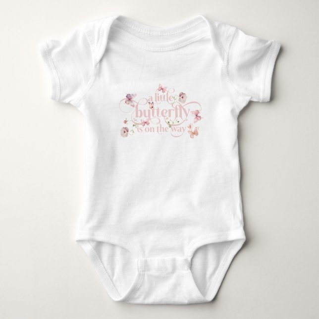 Little Buterfly Blush Pink Floral Girl Baby Shower Bodysuit (Front)