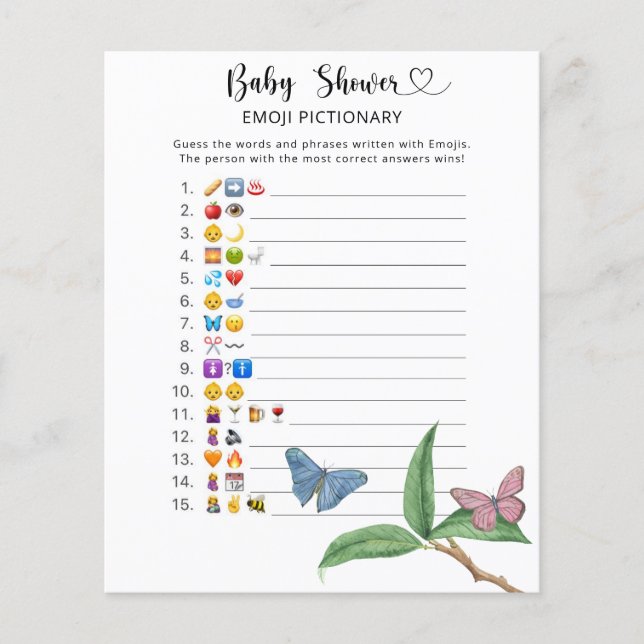 Little Butterflies - baby shower emoji pictionary (Front)