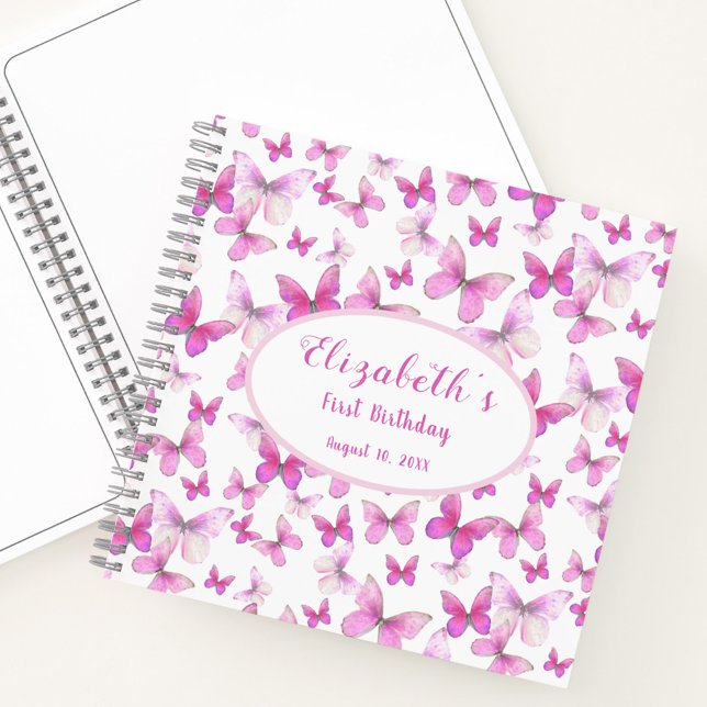 Little Butterfly 1st Birthday Pink Girl Guest Book (Creator Uploaded)