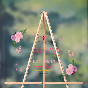 Little Butterfly Baby Shower Acrylic Welcome Sign 