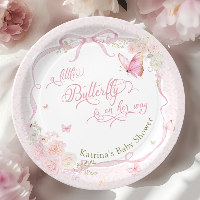 Little Butterfly Bloom Girl Baby Shower Paper Plate (Creator Uploaded)