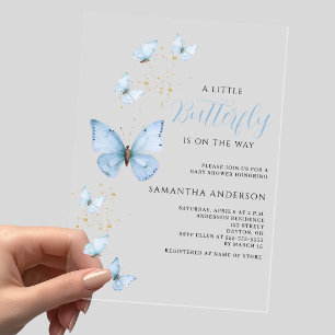 Little Butterfly Blue Boy Baby Shower  Acrylic Invitations
