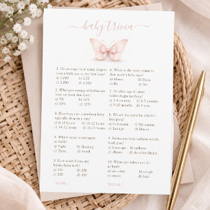 Little Butterfly Blush Bow Baby Shower Trivia Card