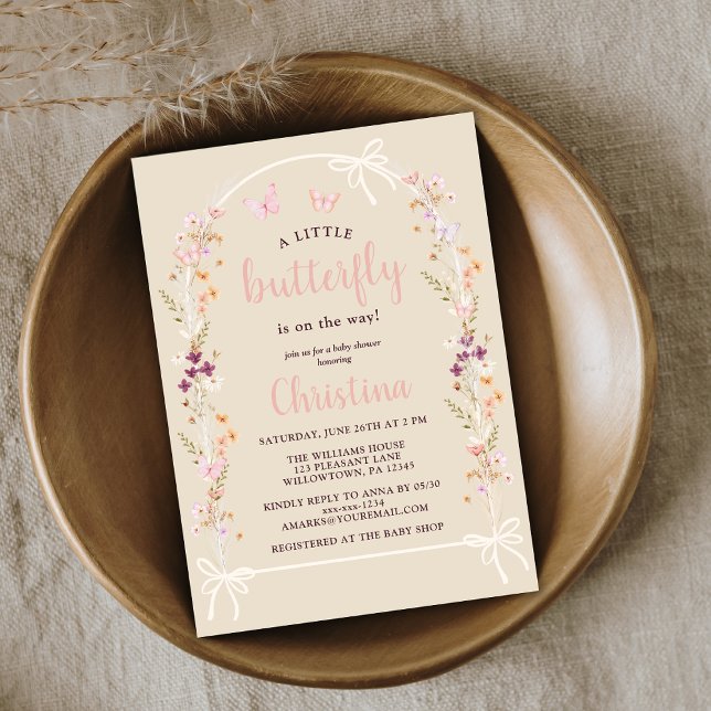 Little Butterfly Boho Wildflower Baby Shower Invitation (Creator Uploaded)