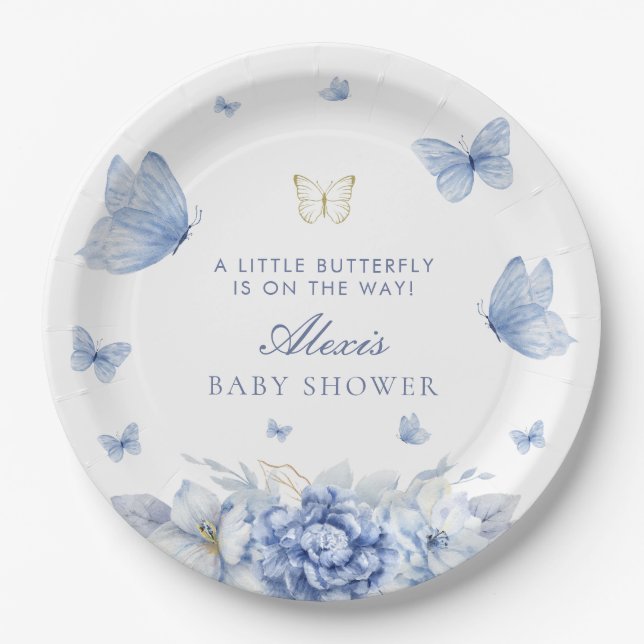 Little Butterfly Boy Baby Shower Paper Plate (Front)